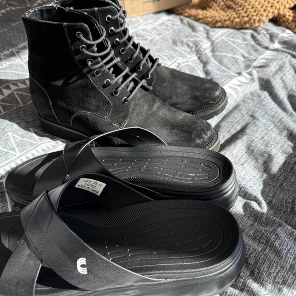 CALTO Men’s Size 12 Black Suede Elevator Boots + Slides Bundle - Picture 4 of 14